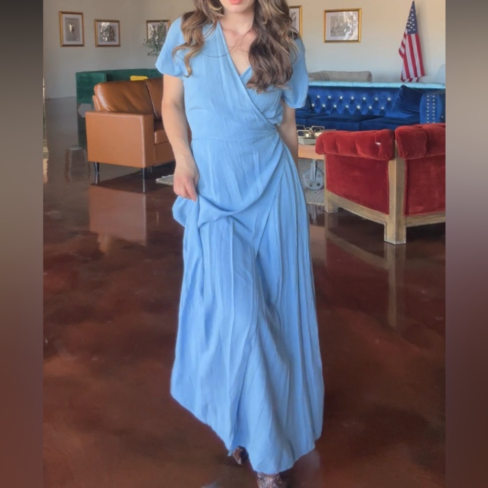 Elegant Blue Wrap Dress